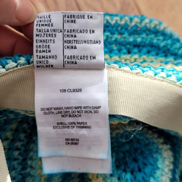 Handmade Crochet Wide Brim Sun Hat - Teal & Cream - Picture 5 of 10